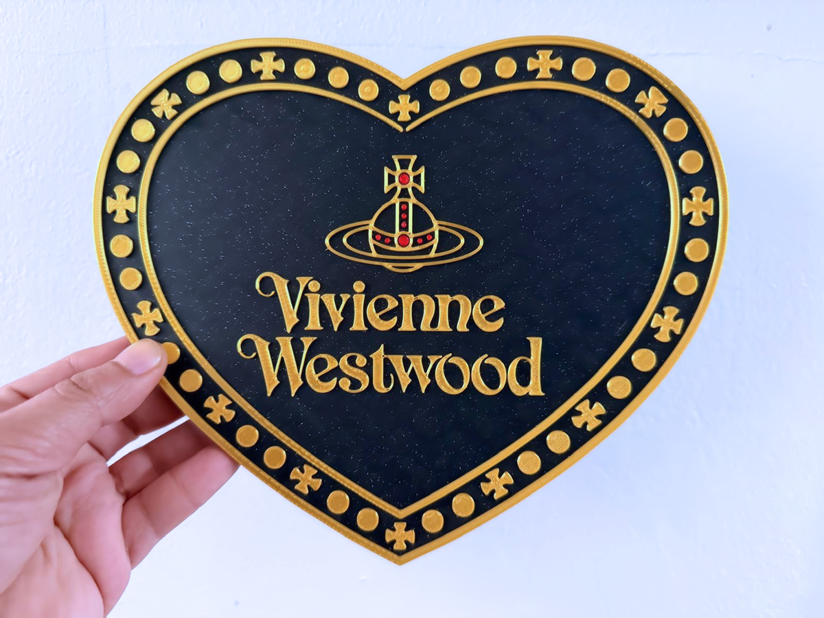 Vivienne Westwood Inspired Heart Wall Plaque, Glittery Black Red & Silk Gold, 23cm