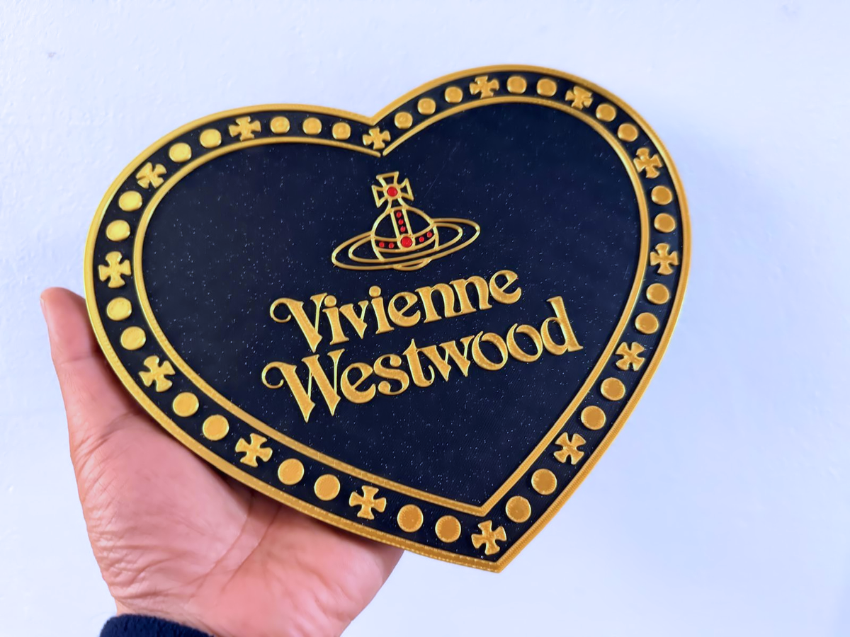 Vivienne Westwood Inspired Heart Wall Plaque, Glittery Black Red & Silk Gold, 23cm