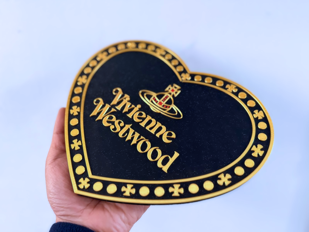 Vivienne Westwood Inspired Heart Wall Plaque, Glittery Black Red & Silk Gold, 23cm