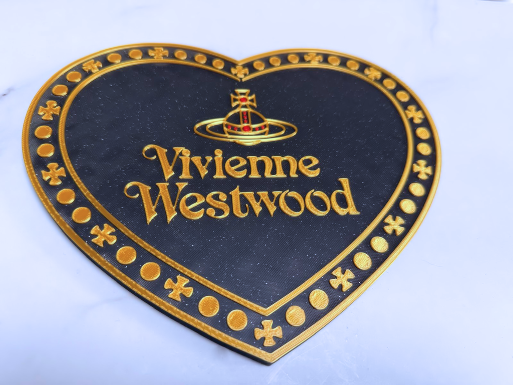 Vivienne Westwood Inspired Heart Wall Plaque, Glittery Black Red & Silk Gold, 23cm