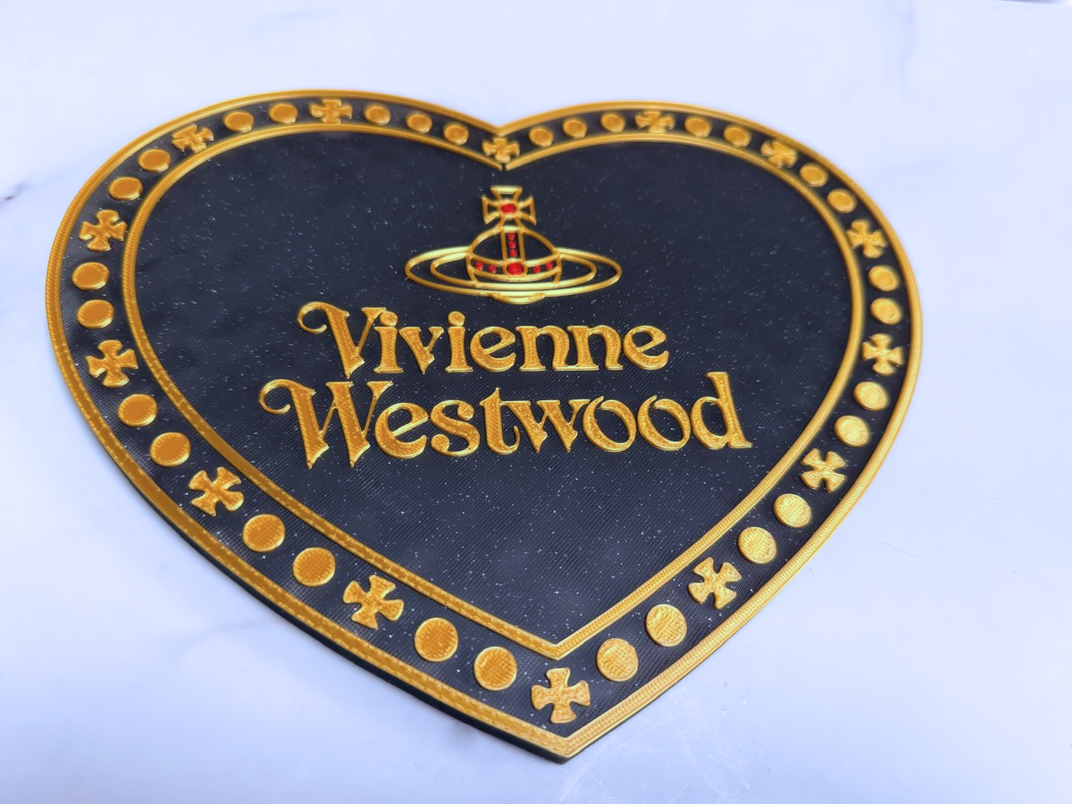 Vivienne Westwood Inspired Heart Wall Plaque, Glittery Black Red & Silk Gold, 23cm