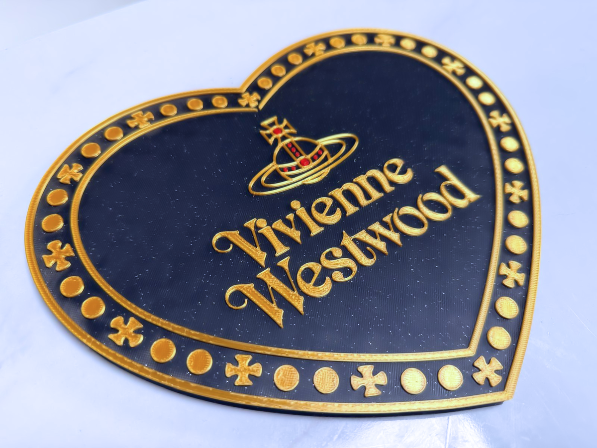 Vivienne Westwood Inspired Heart Wall Plaque, Glittery Black Red & Silk Gold, 23cm