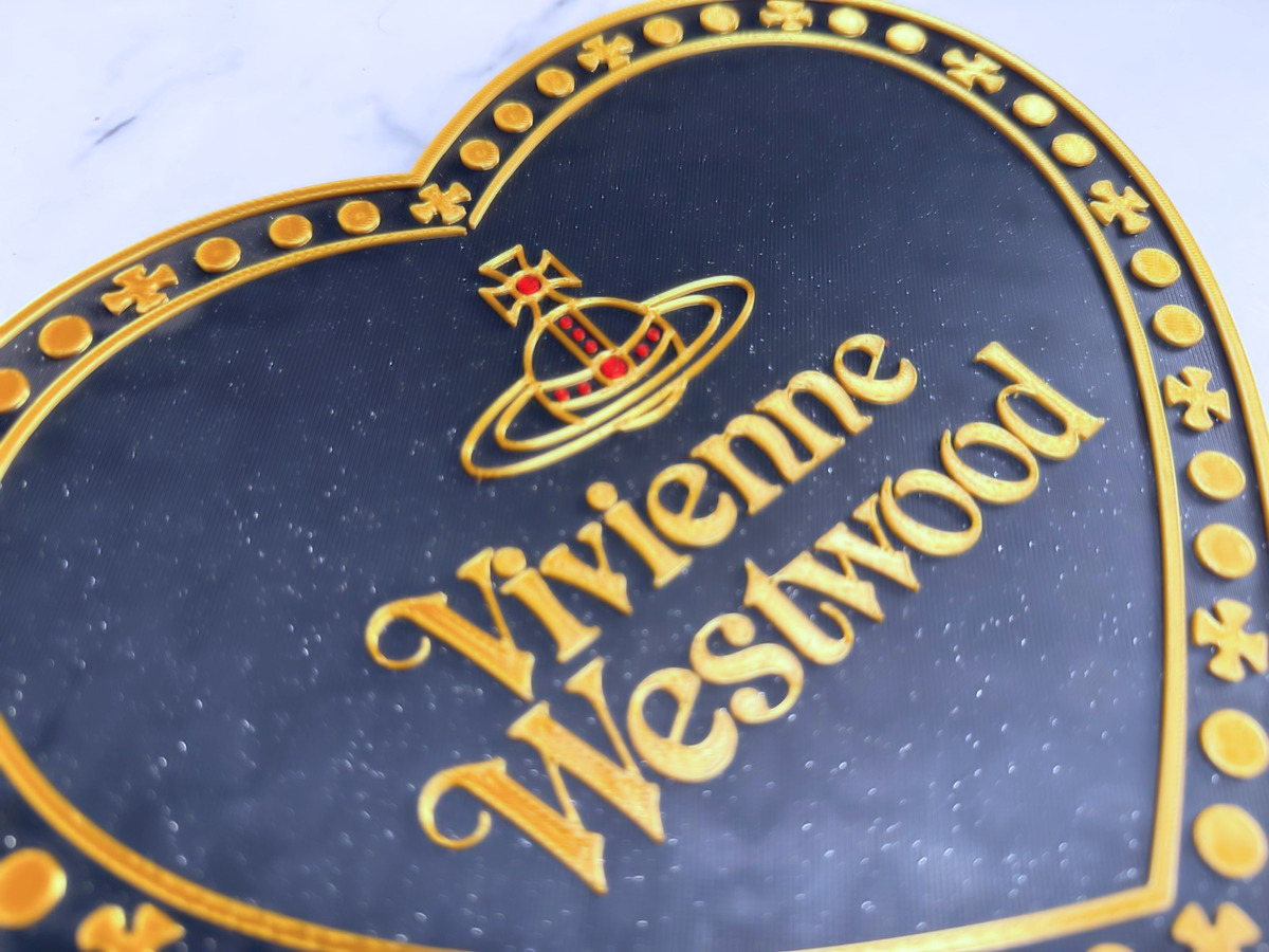 Vivienne Westwood Inspired Heart Wall Plaque, Glittery Black Red & Silk Gold, 23cm