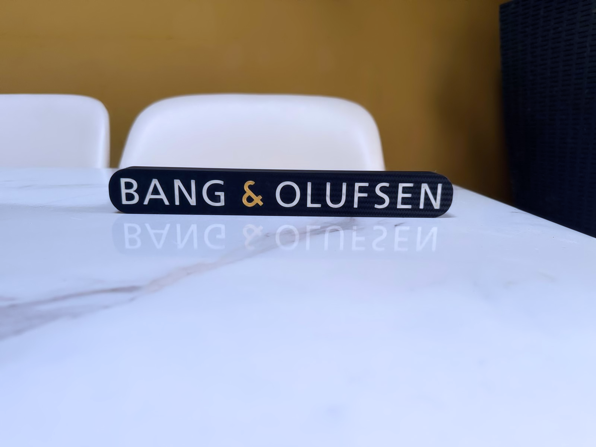 Bang & Olufsen Inspired Free Standing Hi-Fi Display Plaque, Gold Black & White