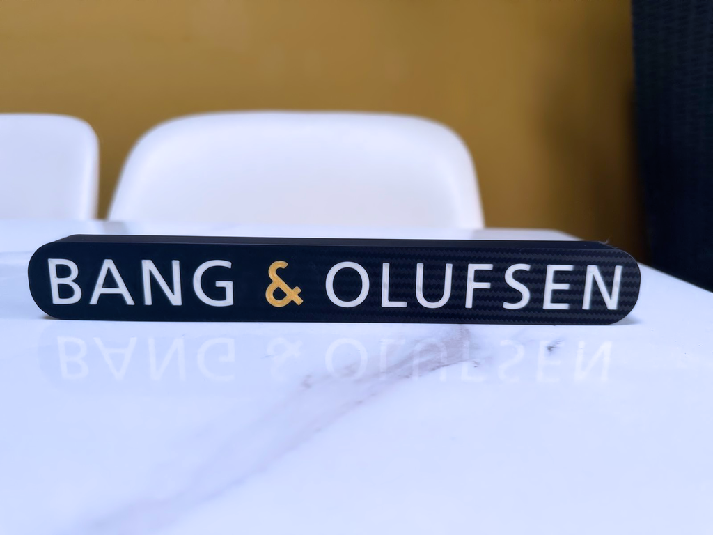 Bang & Olufsen Inspired Free Standing Hi-Fi Display Plaque, Gold Black & White