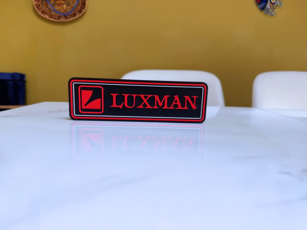 Luxman Inspired Hi-Fi Wall Plaque, Matte Black, White & Red, 23cm