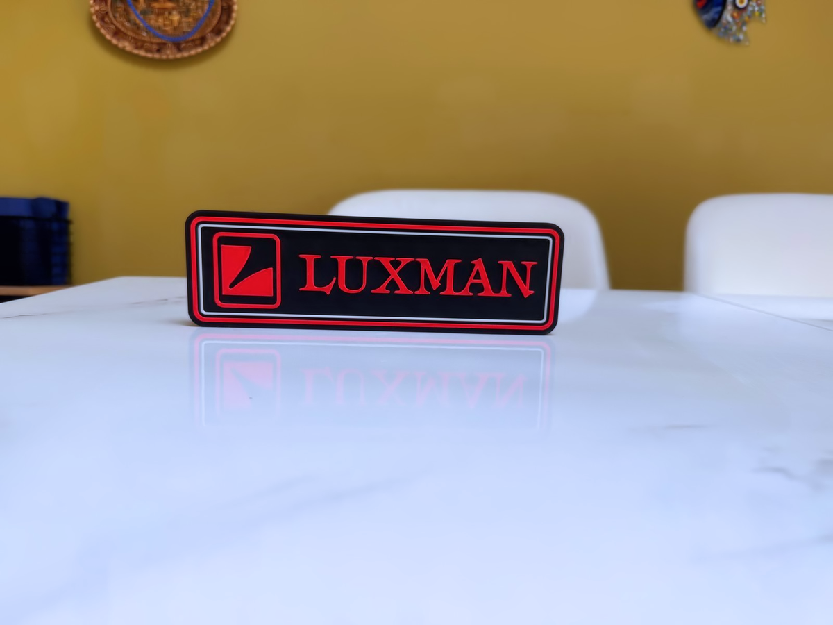 Luxman Inspired Hi-Fi Wall Plaque, Matte Black, White & Red, 23cm