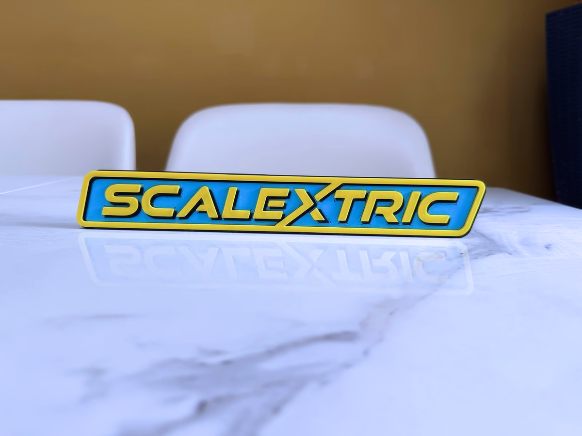 Scalextric Inspired Retro Slot Car Wall Plaque, Yellow Sky Blue & Matte Black, 27cm