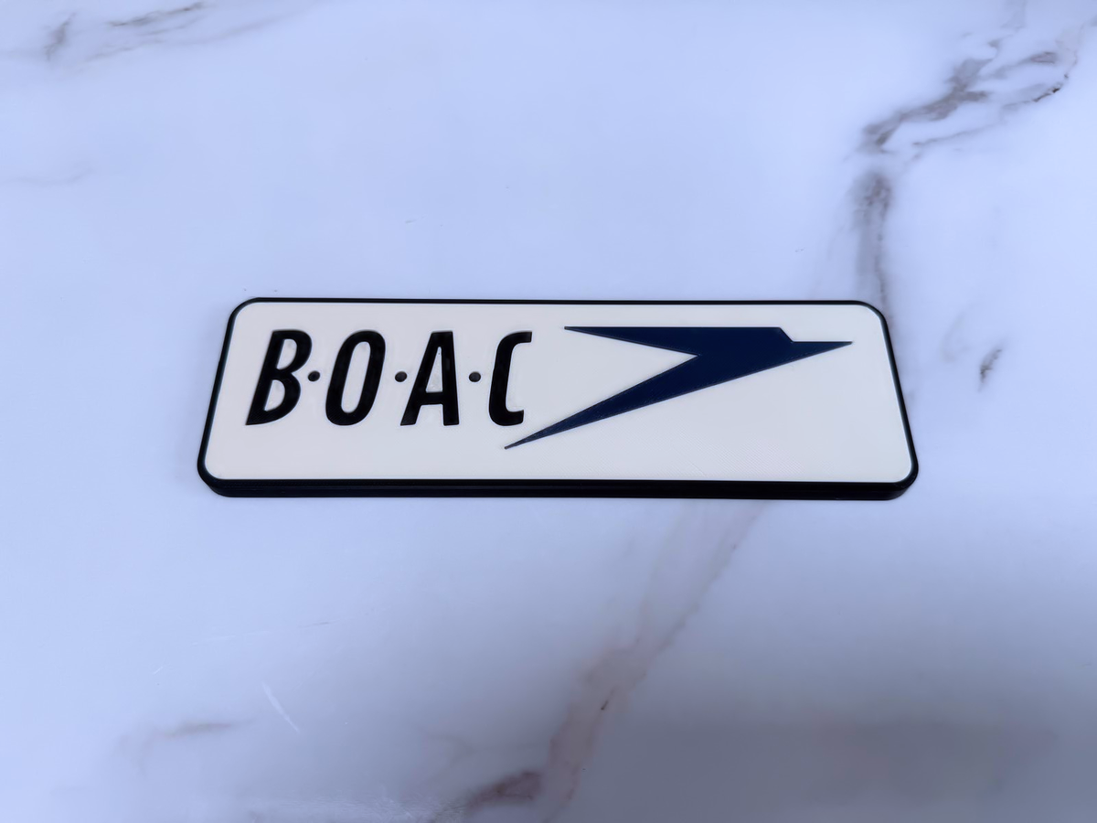 BOAC Inspired Retro Airline Wall Plaque, Matte Black, White & Navy Blue, 22cm