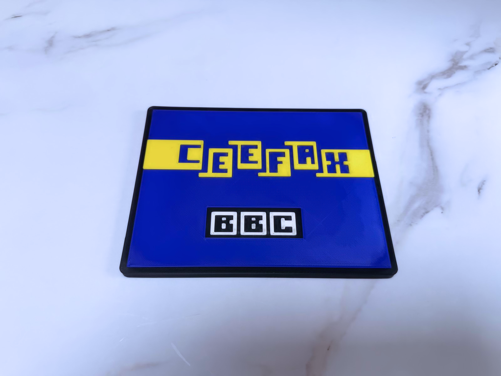 BBC Ceefax Inspired Wall Plaque, Blue Black & Yellow, 18cm