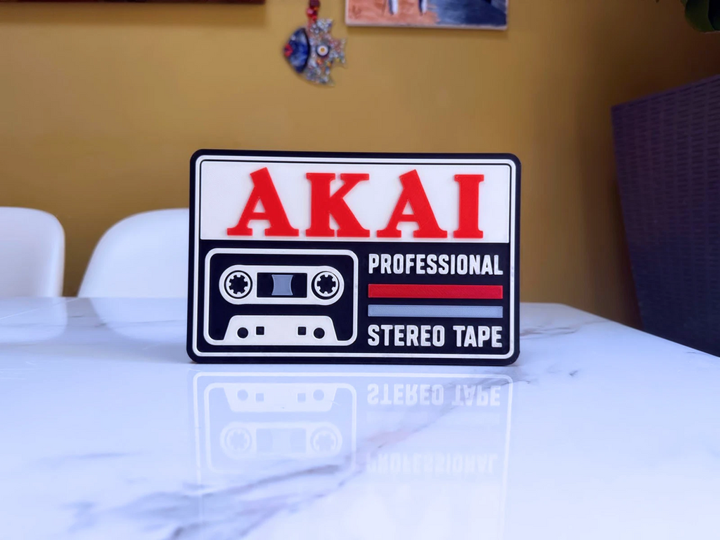 Akai Inspired Retro Hi-Fi Wall Plaque, Matte Black Red White & Light Grey, 22cm