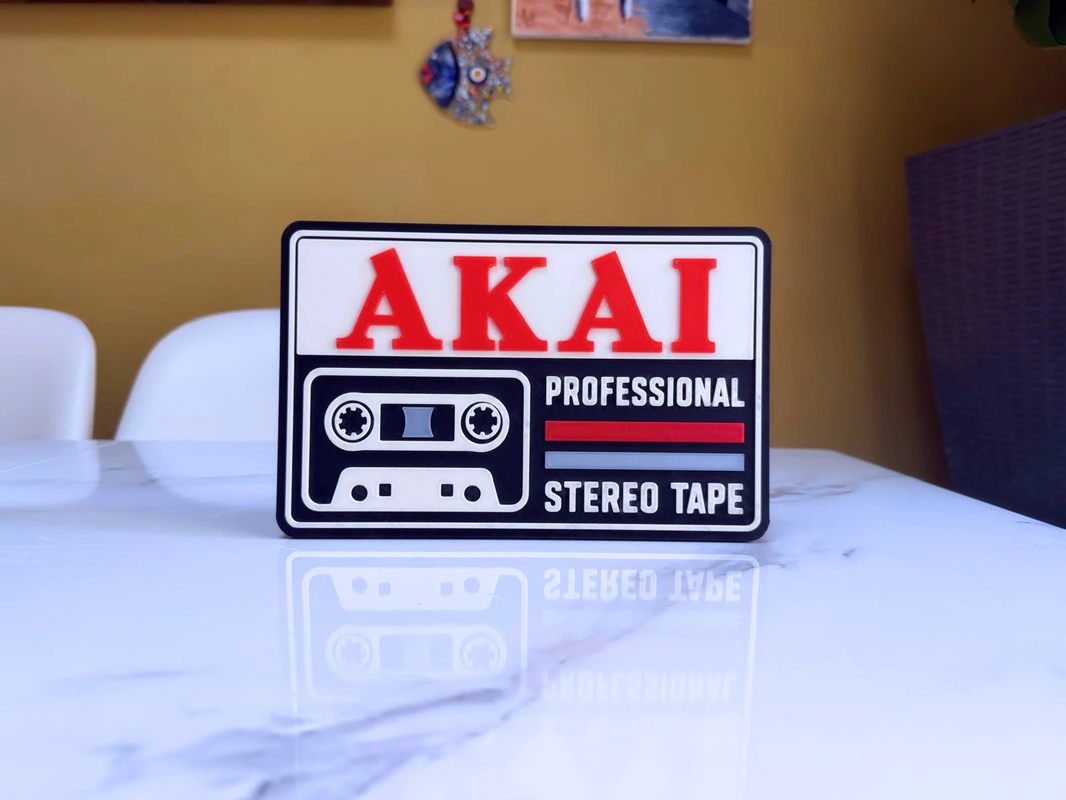 Akai Inspired Retro Hi-Fi Wall Plaque, Matte Black Red White & Light Grey, 22cm