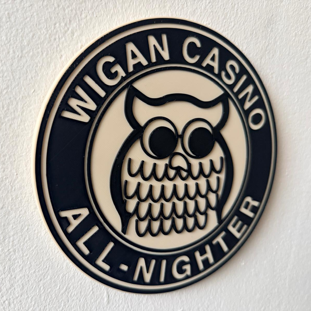 Wigan Casino All-Nighter Northern Soul Wall Plaque, Black & White, 15cm