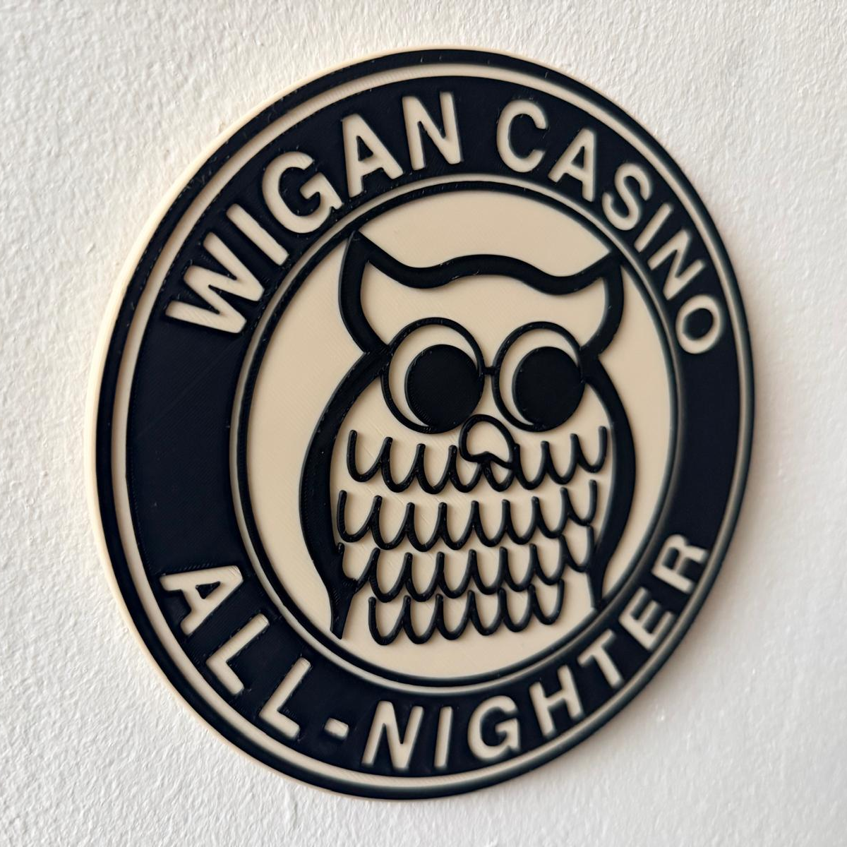Wigan Casino All-Nighter Northern Soul Wall Plaque, Black & White, 15cm