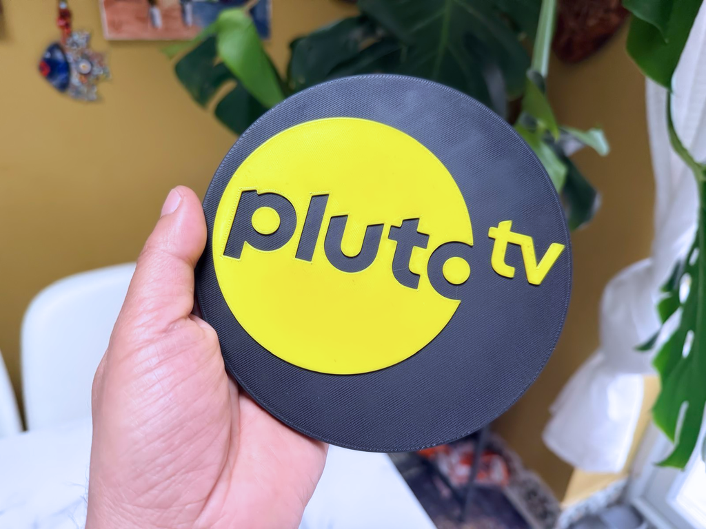 Pluto TV Inspired Wall Plaque, Matte Black & Yellow, 16cm