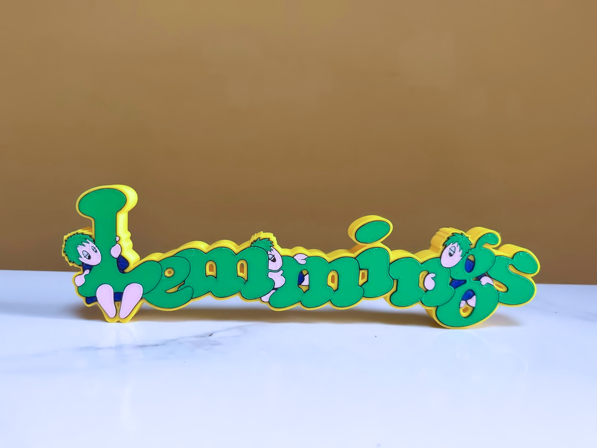 Lemmings Retro Game Freestanding Plaque, Green & Yellow, 29cm