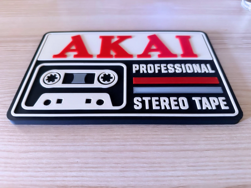 Akai Inspired Retro Hi-Fi Wall Plaque, Matte Black Red White & Light Grey, 22cm
