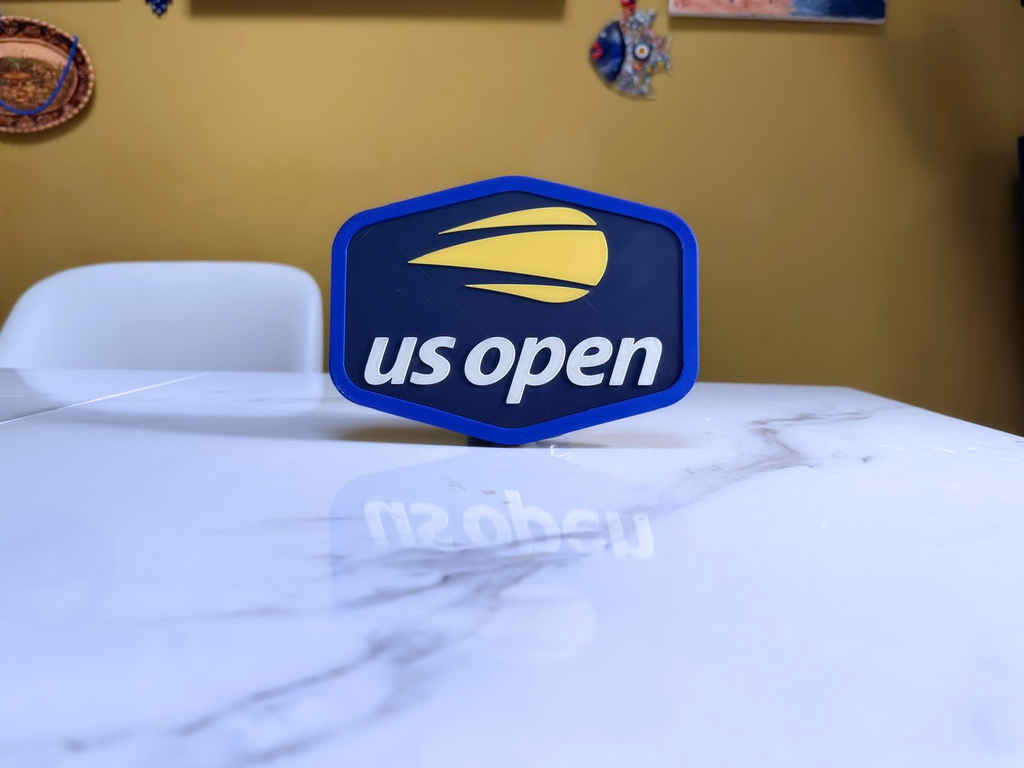 US Open Inspired Tennis Wall Plaque, Navy Blue Yellow & White, 19cm