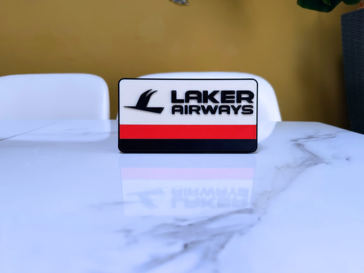 Laker Airways Inspired Retro Airline Wall Plaque, Matte Black Red & White, 18cm