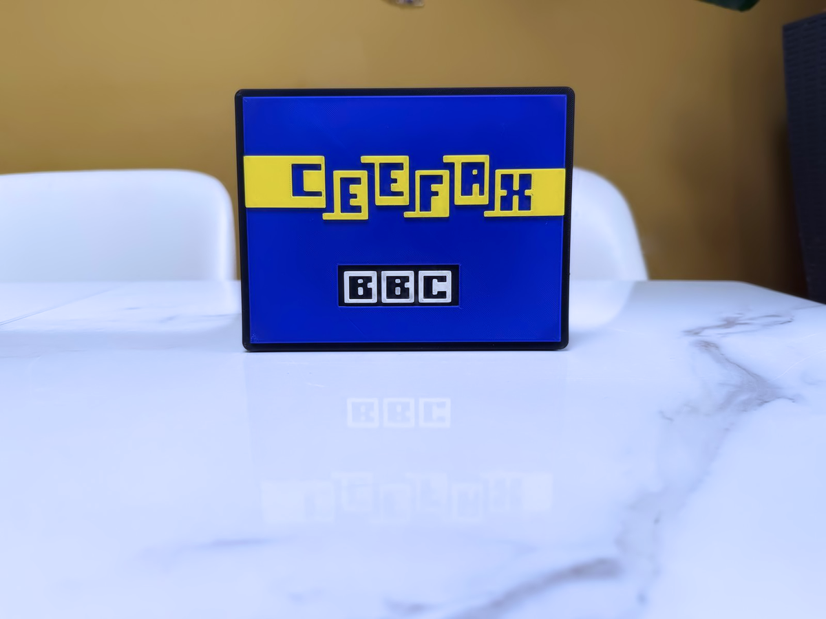 BBC Ceefax Inspired Wall Plaque, Blue Black & Yellow, 18cm