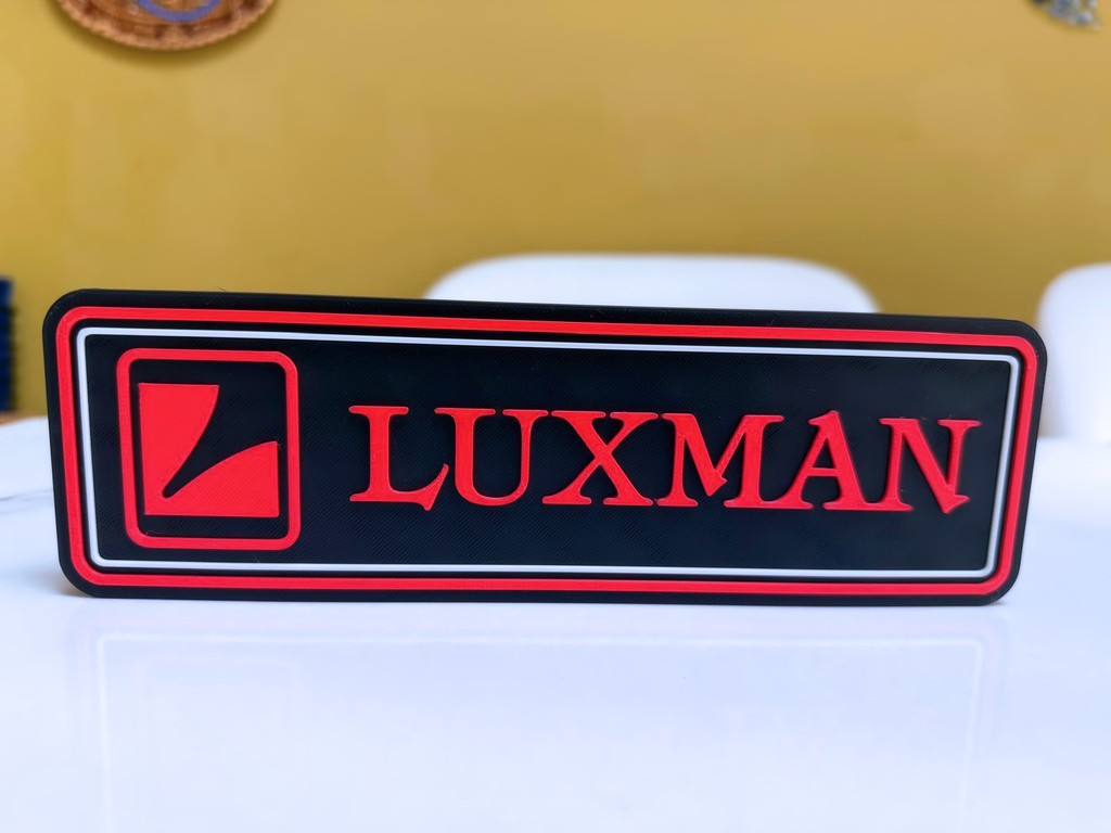 Luxman Inspired Hi-Fi Wall Plaque, Matte Black, White & Red, 23cm