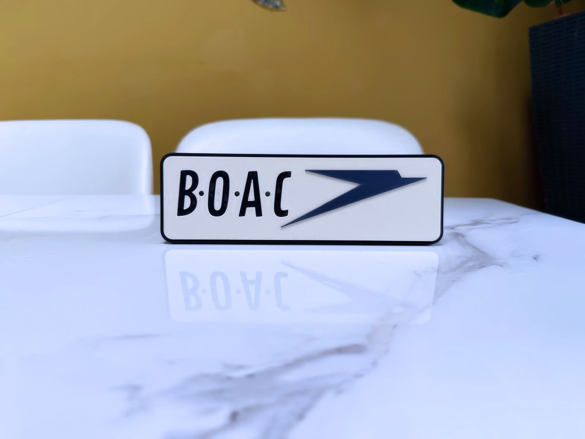BOAC Inspired Retro Airline Wall Plaque, Matte Black, White & Navy Blue, 22cm