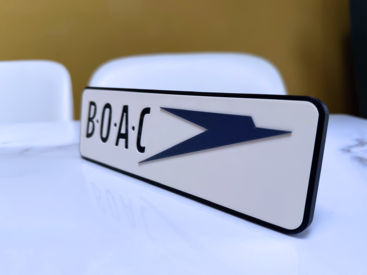 BOAC Inspired Retro Airline Wall Plaque, Matte Black, White & Navy Blue, 22cm