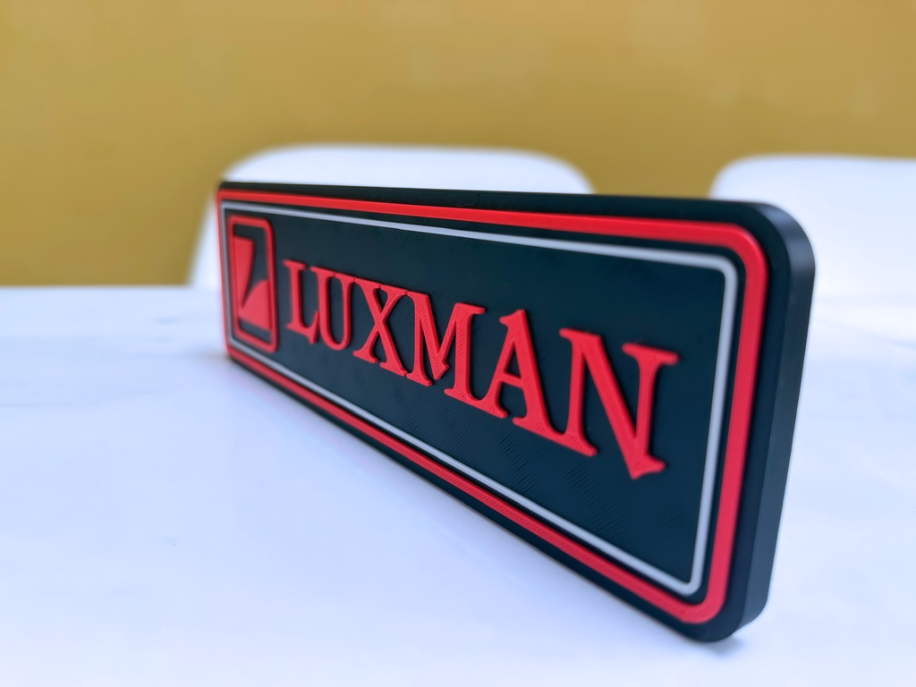 Luxman Inspired Hi-Fi Wall Plaque, Matte Black, White & Red, 23cm