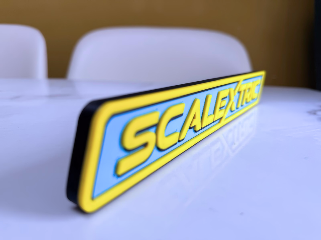 Scalextric Inspired Retro Slot Car Wall Plaque, Yellow Sky Blue & Matte Black, 27cm