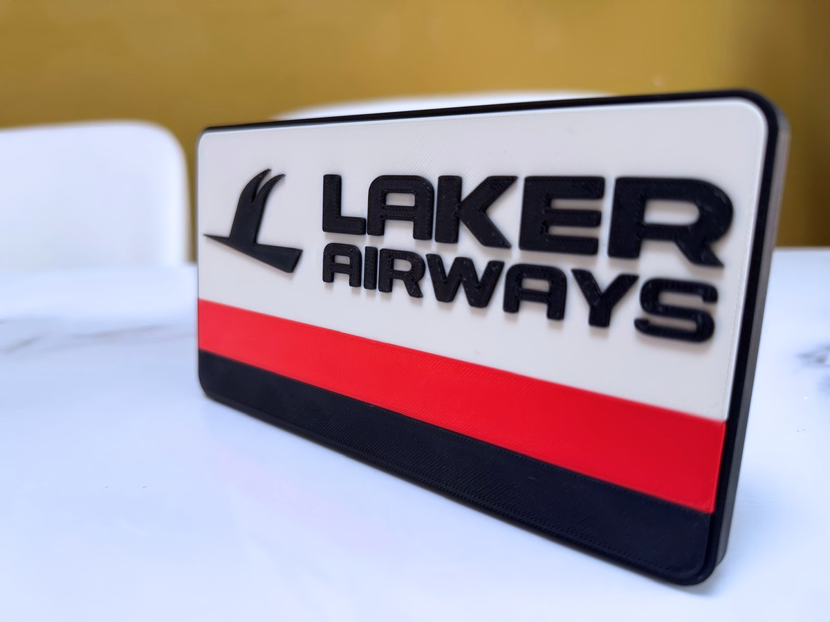 Laker Airways Inspired Retro Airline Wall Plaque, Matte Black Red & White, 18cm