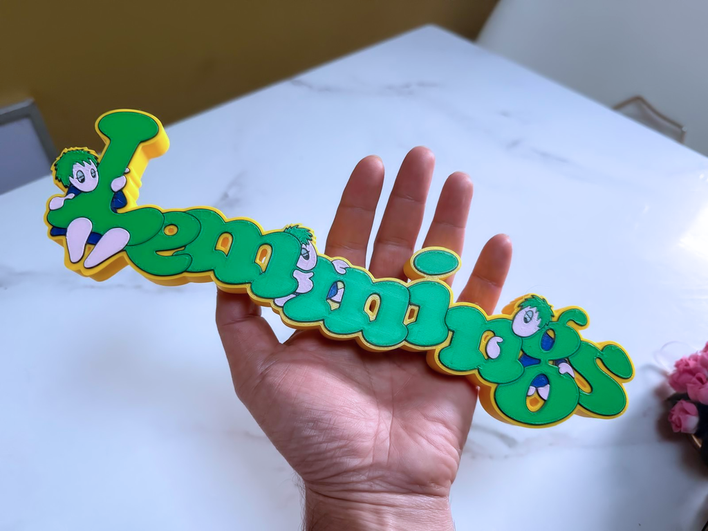 Lemmings Retro Game Freestanding Plaque, Green & Yellow, 29cm