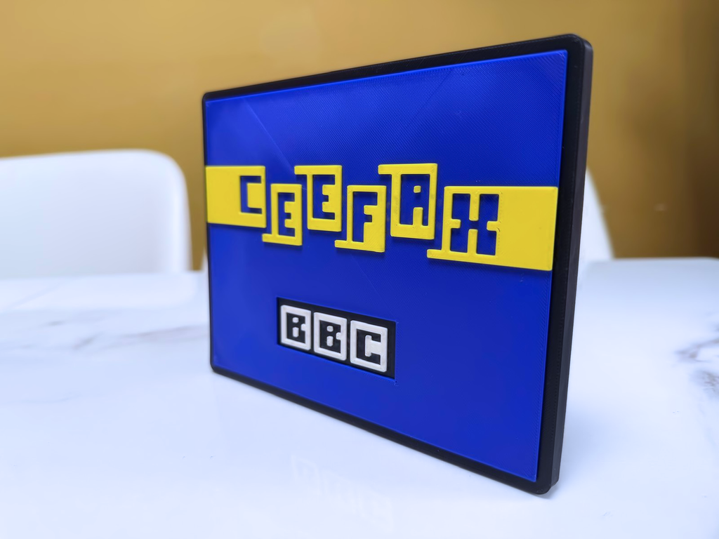 BBC Ceefax Inspired Wall Plaque, Blue Black & Yellow, 18cm