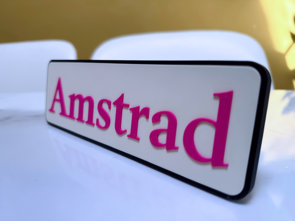 Amstrad Inspired Retro Computer Wall Plaque, Matte Black, White & Magenta, 22cm