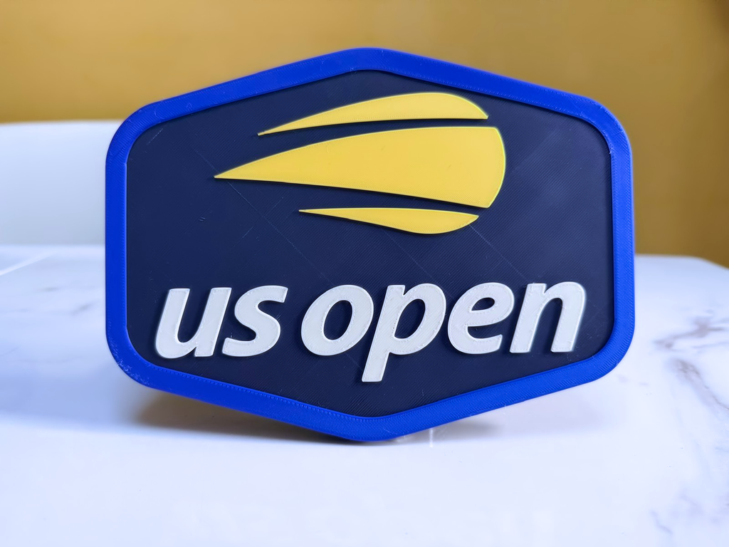 US Open Inspired Tennis Wall Plaque, Navy Blue Yellow & White, 19cm