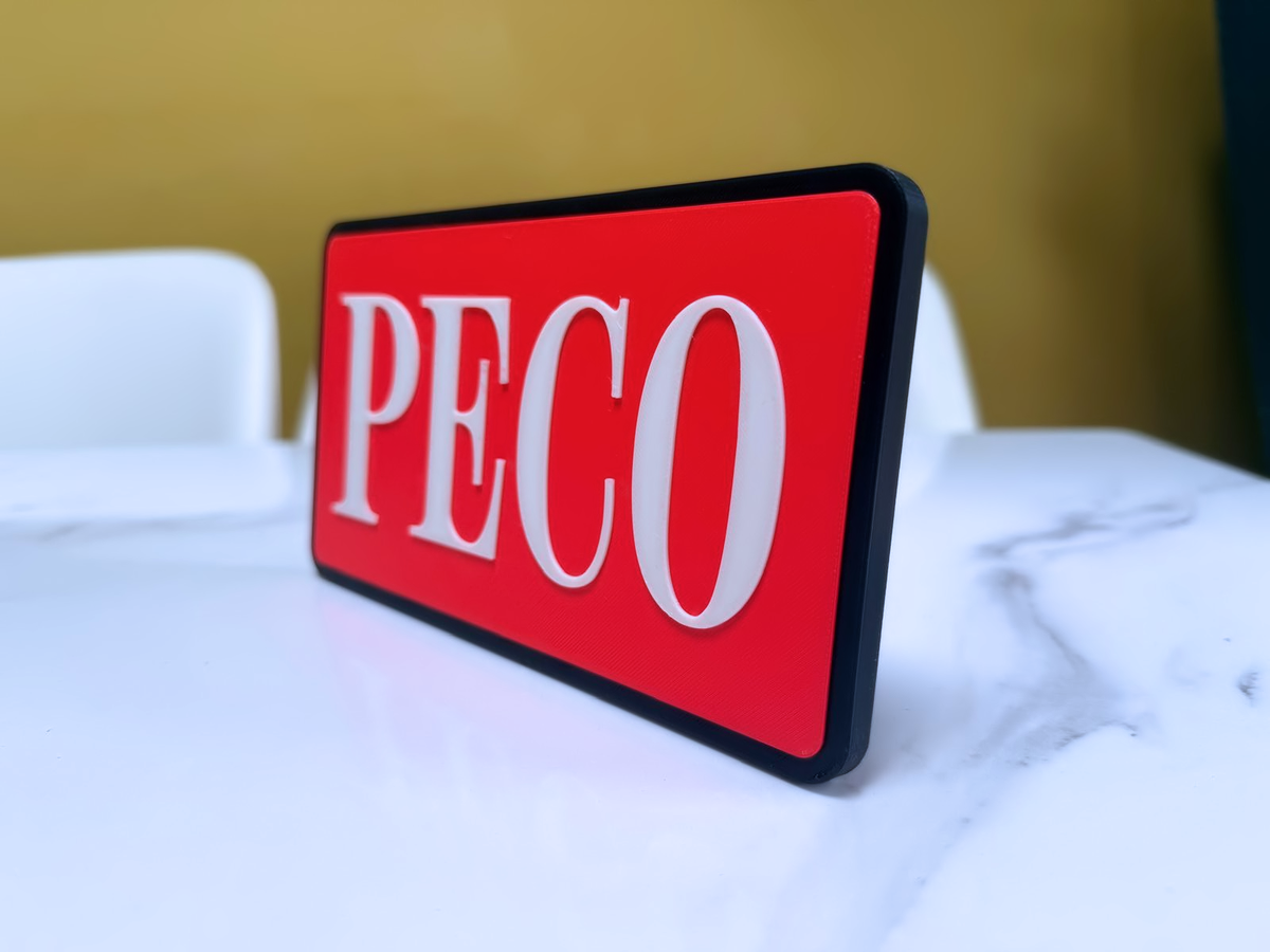 PECO Inspired Model Railway Wall Plaque, Red, Matte Black & White, 20cm