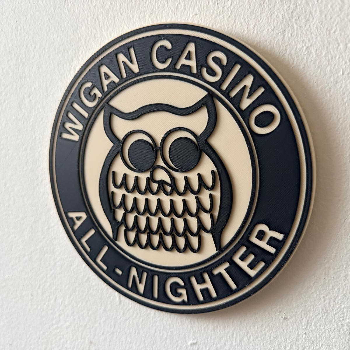 Wigan Casino All-Nighter Northern Soul Wall Plaque, Black & White, 15cm