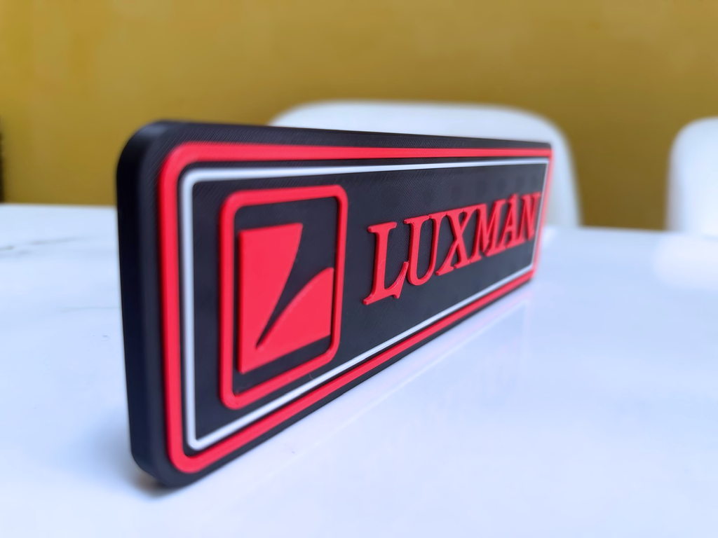 Luxman Inspired Hi-Fi Wall Plaque, Matte Black, White & Red, 23cm