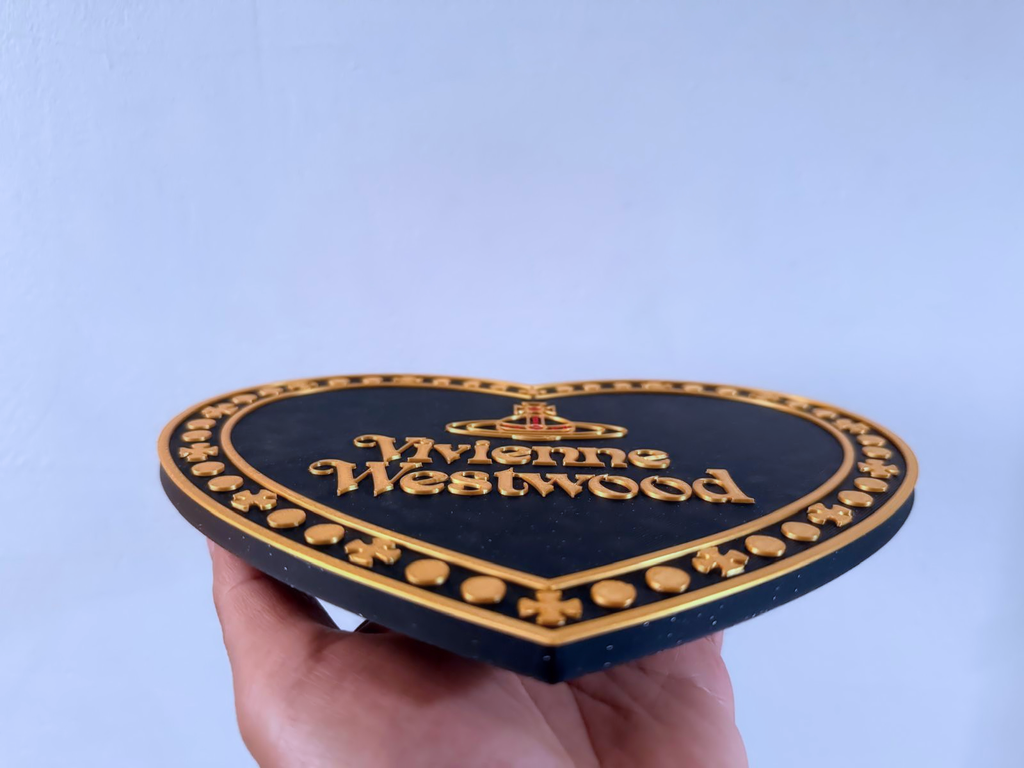 Vivienne Westwood Inspired Heart Wall Plaque, Glittery Black Red & Silk Gold, 23cm