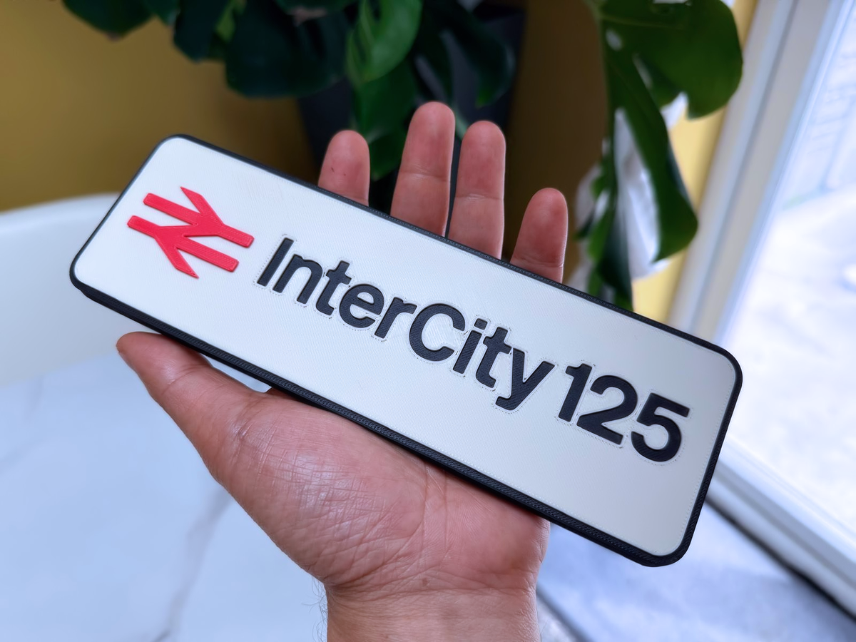 InterCity 125 Inspired Railway Wall Plaque, Matte Black, White & Red, 22cm