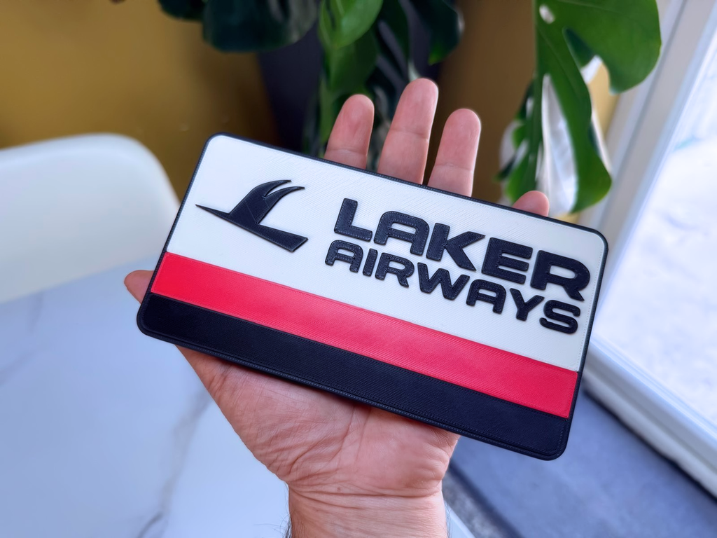Laker Airways Inspired Retro Airline Wall Plaque, Matte Black Red & White, 18cm