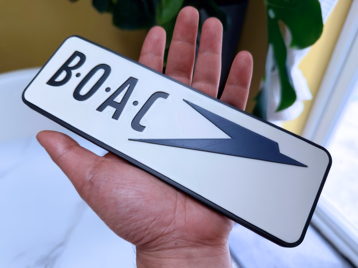 BOAC Inspired Retro Airline Wall Plaque, Matte Black, White & Navy Blue, 22cm
