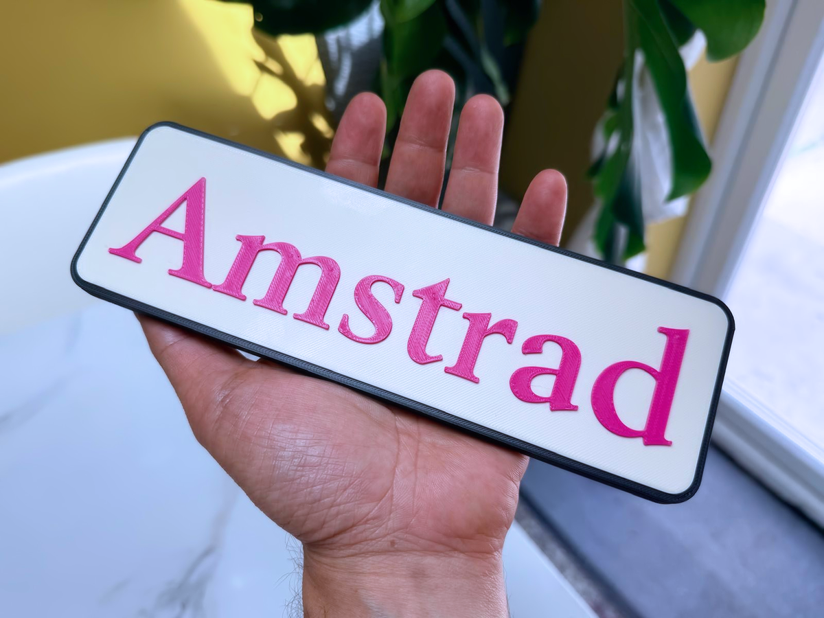 Amstrad Inspired Retro Computer Wall Plaque, Matte Black, White & Magenta, 22cm