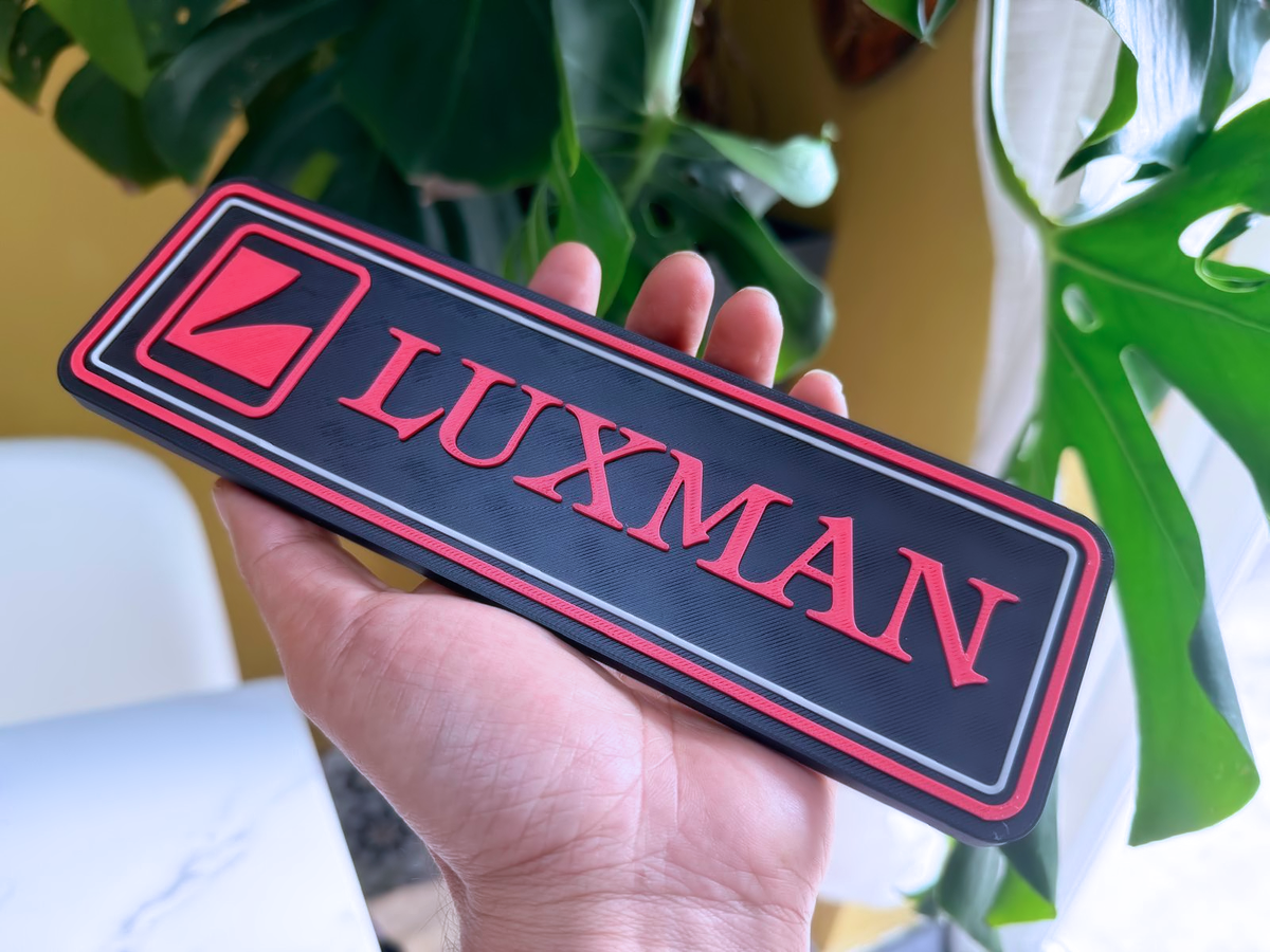 Luxman Inspired Hi-Fi Wall Plaque, Matte Black, White & Red, 23cm