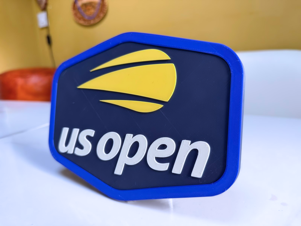 US Open Inspired Tennis Wall Plaque, Navy Blue Yellow & White, 19cm