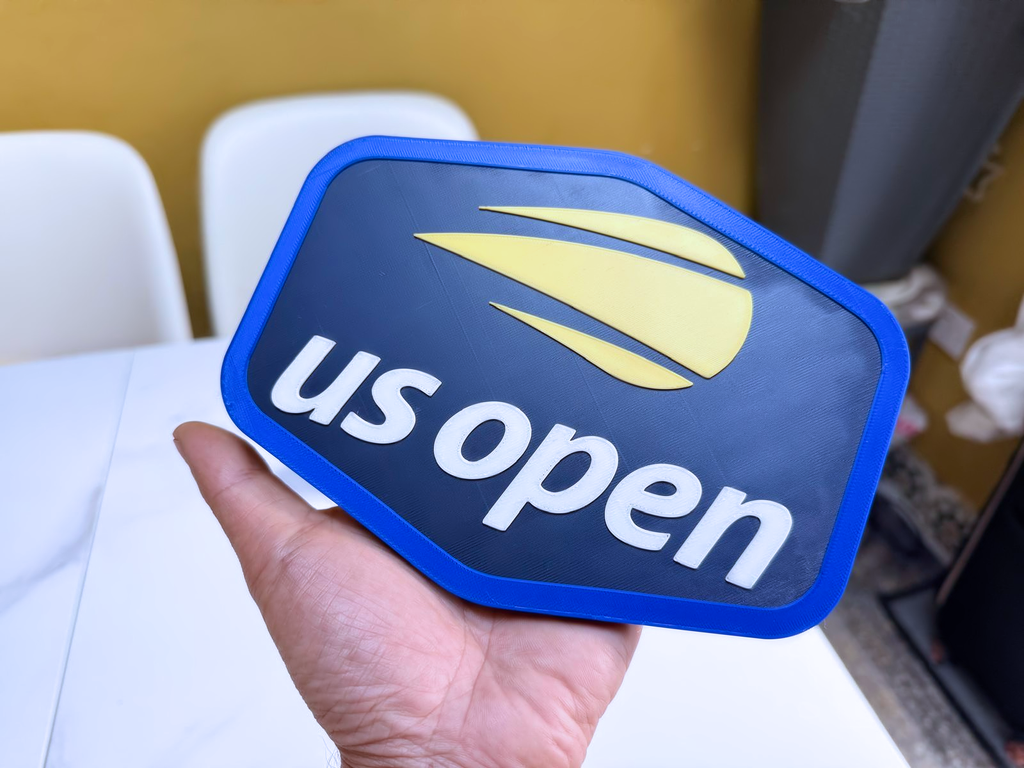 US Open Inspired Tennis Wall Plaque, Navy Blue Yellow & White, 19cm