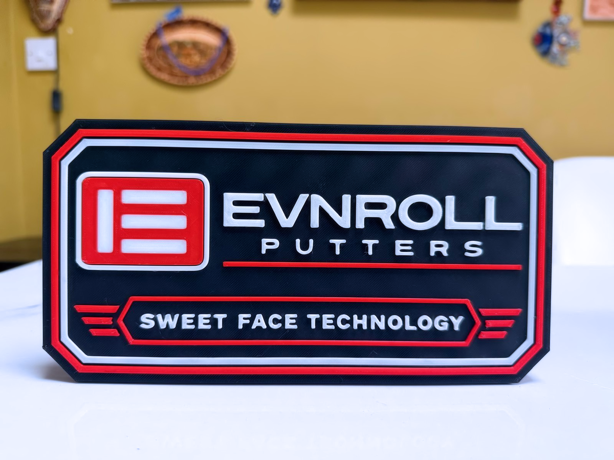 Evnroll Inspired Golf Wall Plaque, Red Black & Bone White, 22cm